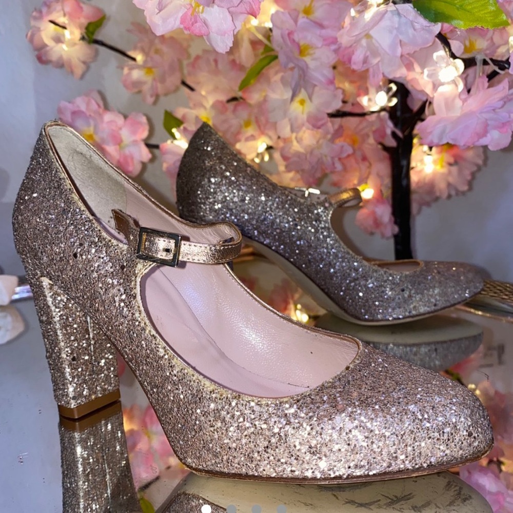 Kate Spade Angelique Glitter Mary Jane Block Heels